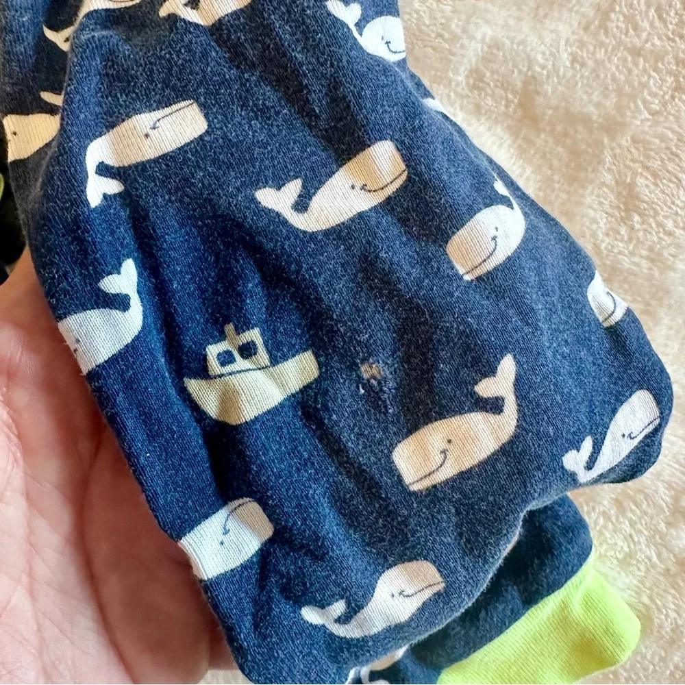 Carter's Navy and Lime Whale Print Long Sleeve One Piece - Size: 24M